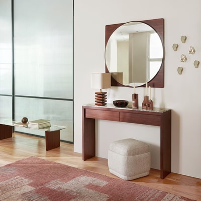 Miroir rond avec encadrement en noyer, hauteur 90 cm, NOTTERI AM.PM