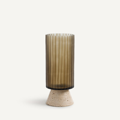 Vase en verre fumé et travertin, Trapani AM.PM