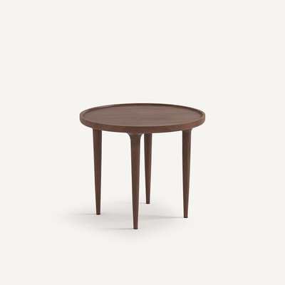 Table basse noyer massif, pieds fuselés, diamètre 44 cm, MAGOSIA AM.PM