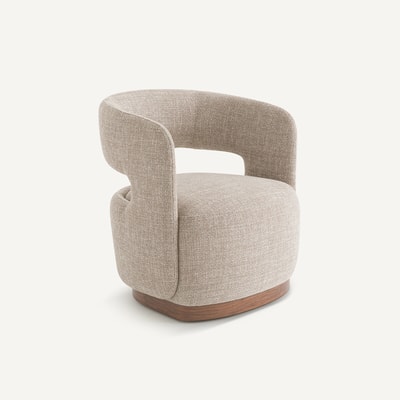 Fauteuil pivotant base noyer, tissu chiné, Jesper AM.PM