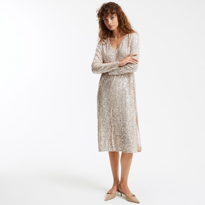 Vestido de mangas compridas, midi, com lantejoulas LA REDOUTE COLLECTIONS