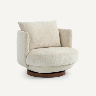 Fauteuil pivotant en velours texturé et plaqué noyer, ROSEO AM.PM