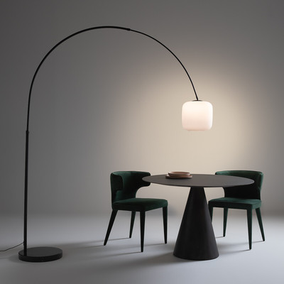 Lampadaire arc, opaline et marbre, Elita AM.PM
