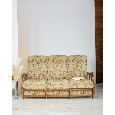Canapé en bois et tissu Jacques N°104 - Bon état DEBONGOUT