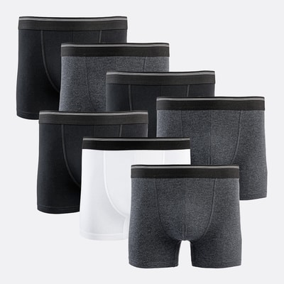 7er-Pack Boxershorts aus Stretch-Baumwolle, 3 schwarze, 3 melierte graue, 1 weisse LA REDOUTE COLLECTIONS
