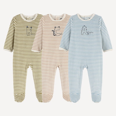 3-pack randiga/bröstade pyjamasoveraller i velour LA REDOUTE COLLECTIONS