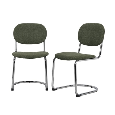 Chaise cantilever arrondie métal, bouclette texturée et pieds chromés (lot de 2) MALOA SWEEEK
