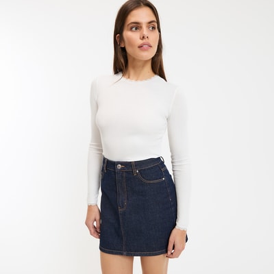 T-shirt met ronde hals, details in kant LA REDOUTE COLLECTIONS