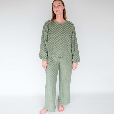 Pantalon coton éponge DAMIER Kaki WE ARE JOLIES