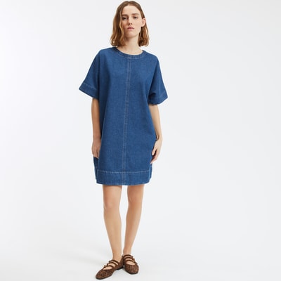 Flared denimkjole med korte ærmer LA REDOUTE COLLECTIONS