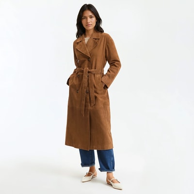 Trench-coat comprido em pele de cabra, com botões, meia-estação LA REDOUTE COLLECTIONS