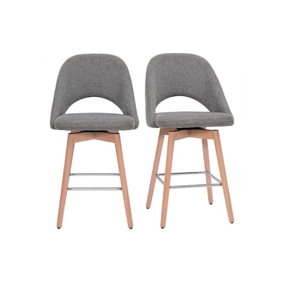 Tabourets de bar scandinaves en tissu velours côtelé vert kaki et hévéa massif 65 cm (lot de 2) COSETTE MILIBOO