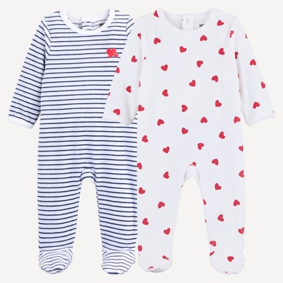 2-pack hjärtmönster/randiga pyjamasdräkter i velour med fötter LA REDOUTE COLLECTIONS