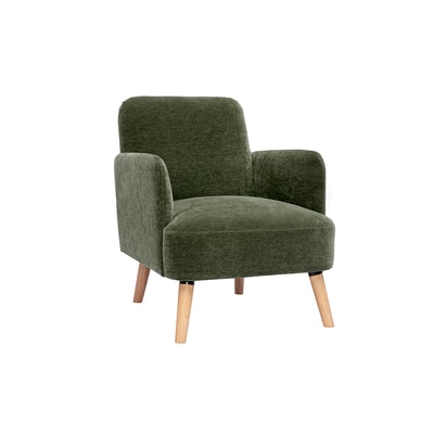 Fauteuil scandinave en tissu effet velours texturé bleu foncé et bois foncé ISKO MILIBOO
