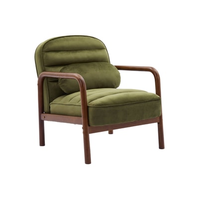 Fauteuil scandinave bois d'hévéa teinté noyer et velours AMELIE SWEEEK