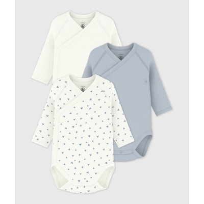 Set van 3 katoenen rompers met lange mouwen en overslag PETIT BATEAU