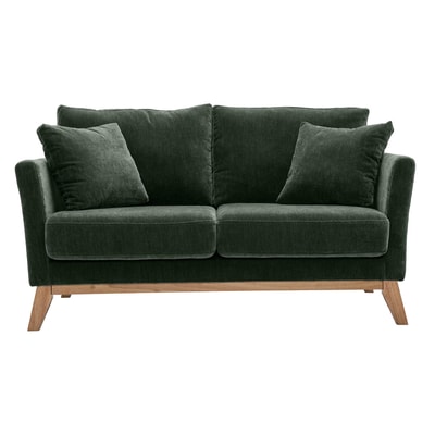 Canapé scandinave déhoussable 2 places en tissu chenille terre brûlée et bois clair OSLO MILIBOO