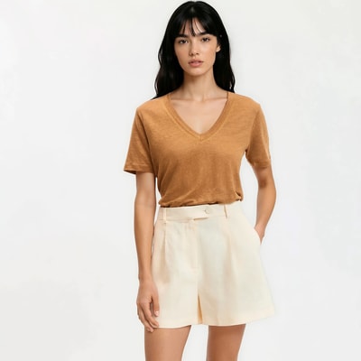 T-Shirt aus Leinen, V-Ausschnitt, kurze Ärmel LA REDOUTE COLLECTIONS