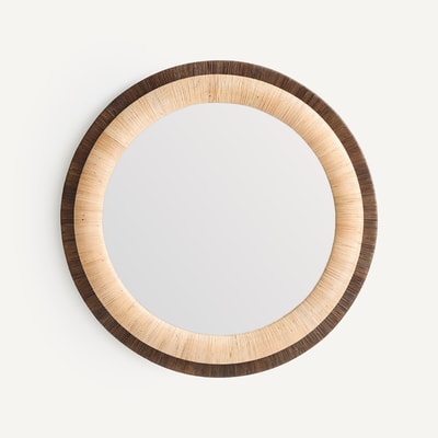 Miroir rond en rotin bicolore, diamètre 91 cm, MAE  AM.PM