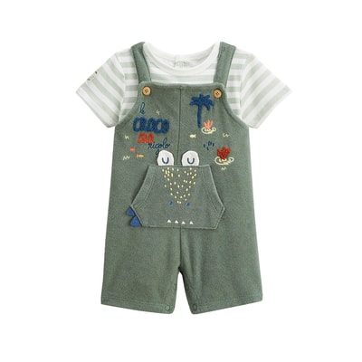 Ensemble salopette bébé en éponge et t-shirt Crocro rigolo PETIT BEGUIN