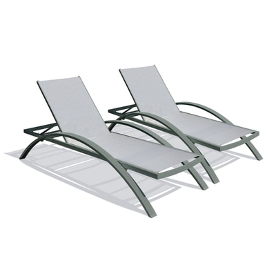 Lot de 2 bains de soleil en toile plastifiée et aluminium BARCELONA DCB GARDEN