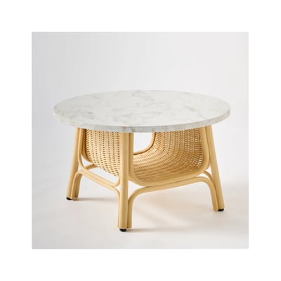 Table basse rotin CORRIDOR Dia 70 cm plateau blanc KOK