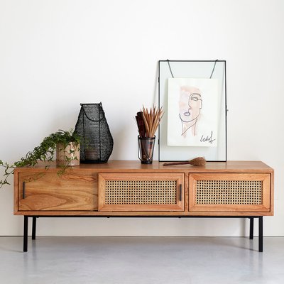 Meuble TV en mindi massif et cannage 140 cm  AUBIN BERAH GETAH