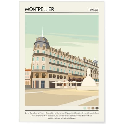 Affiche ville Montpellier Vintage L'AFFICHERIE