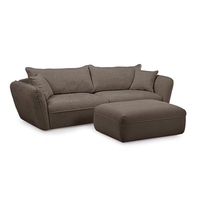 Canapé droit fixe 3 places en tissu texturé avec pouf, LUIGI BOBOCHIC