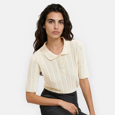 Pullover mit Polokragen aus Baumwolle, feiner Ajour-Strick LA REDOUTE COLLECTIONS