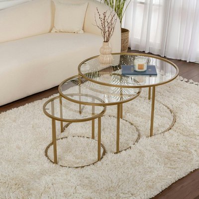 Table gigogne en verre - cadre doré (lot de 3) ⌀80 cm TULUM PIER IMPORT