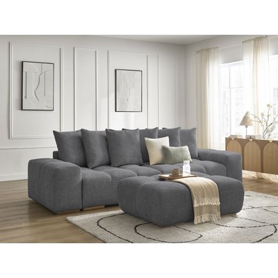 Canapé droit convertible 4 places en tissu bouclette avec pouf, ANAKIN BOBOCHIC