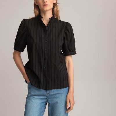 Ruffled Victorian Collar Blouse in Cotton with Short Sleeves LA REDOUTE COLLECTIONS