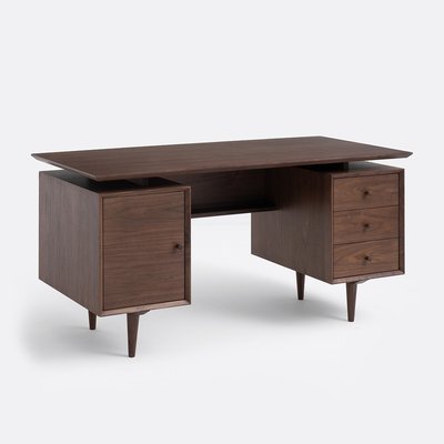 Bureau vintage double caisson noyer plaqué, QUILDA LA REDOUTE INTERIEURS