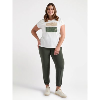 T-shirt à imprimé feuillage avec col bateau fini en maille fil textile, fentes dans le bas FIORELLA RUBINO