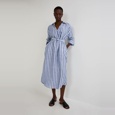 Robe midi rayée en lin MONOPRIX