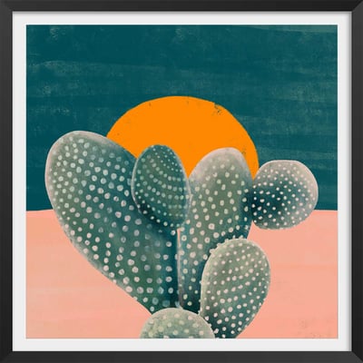 Affiche illustration cactus et soleil orange HEXOA