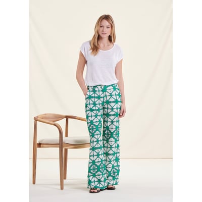 Pantalon Femme En Lin 100% - La Fée Maraboutée, Fabriqué En Italie, Taille Haute, Bas 27cm