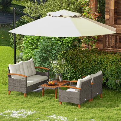Ensemble salon de jardin 4 places 4 pcs résine bois acacia OUTSUNNY