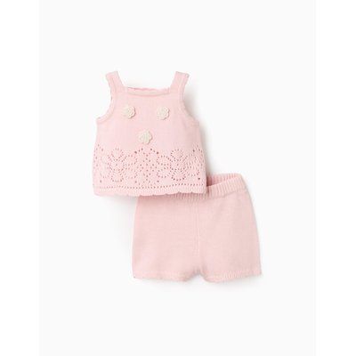 Ensemble en Maille avec Fleurs au Crochet ZIPPY