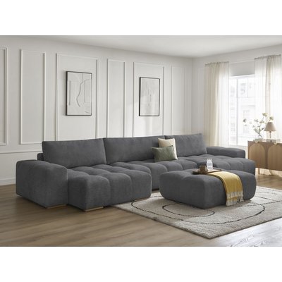 Canapé panoramique convertible 7 places en tissu bouclette avec pouf, ANAKIN BOBOCHIC