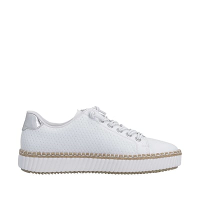 Tennis kaki à talon plat avec des lacets blancs élastiqués et un zip latéral RIEKER