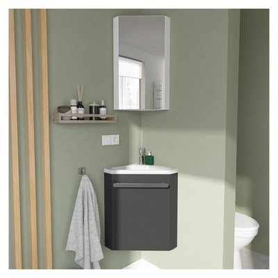Ensemble lave-mains angle suspendu avec robinet et armoire d'angle MOB IN