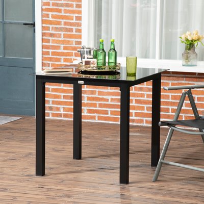 Table de jardin carrée 4 personnes alu. plateau verre trempé noir OUTSUNNY