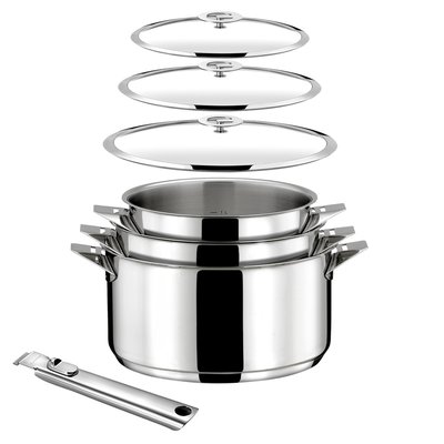 Lot 7 pièces - Casseroles 16, 18 & 20 cm, 3 couvercles et poignée amovible - ECLIPSE CUISINOX