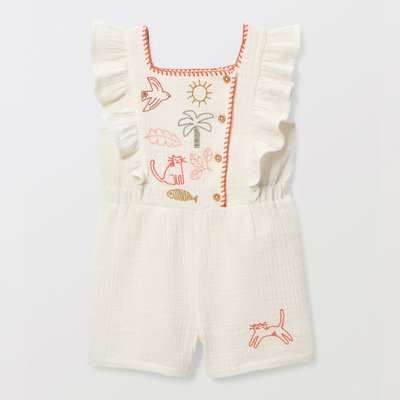 Salopette courte brodée en coton BOUT'CHOU