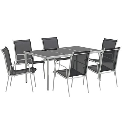 Ensemble de jardin 6 pers. 7 pièces style contemporain gris noir OUTSUNNY
