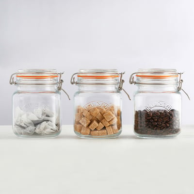 Set of 3 Clip Top Square Jars, 1L KILNER