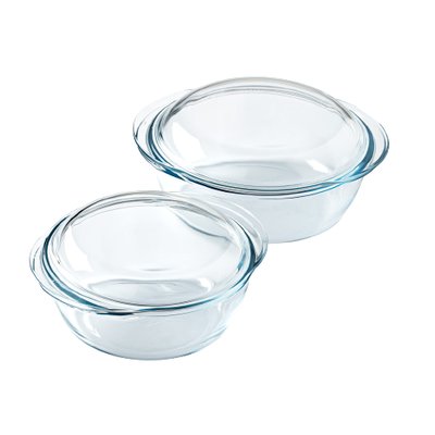 Lot de 2 cocottes rondes en verre de 1,6L et 2,3L PYREX