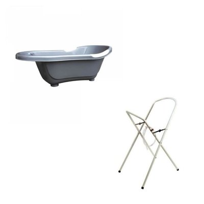 Baignoire bébé argentée avec vidange + support à pied DBB REMOND